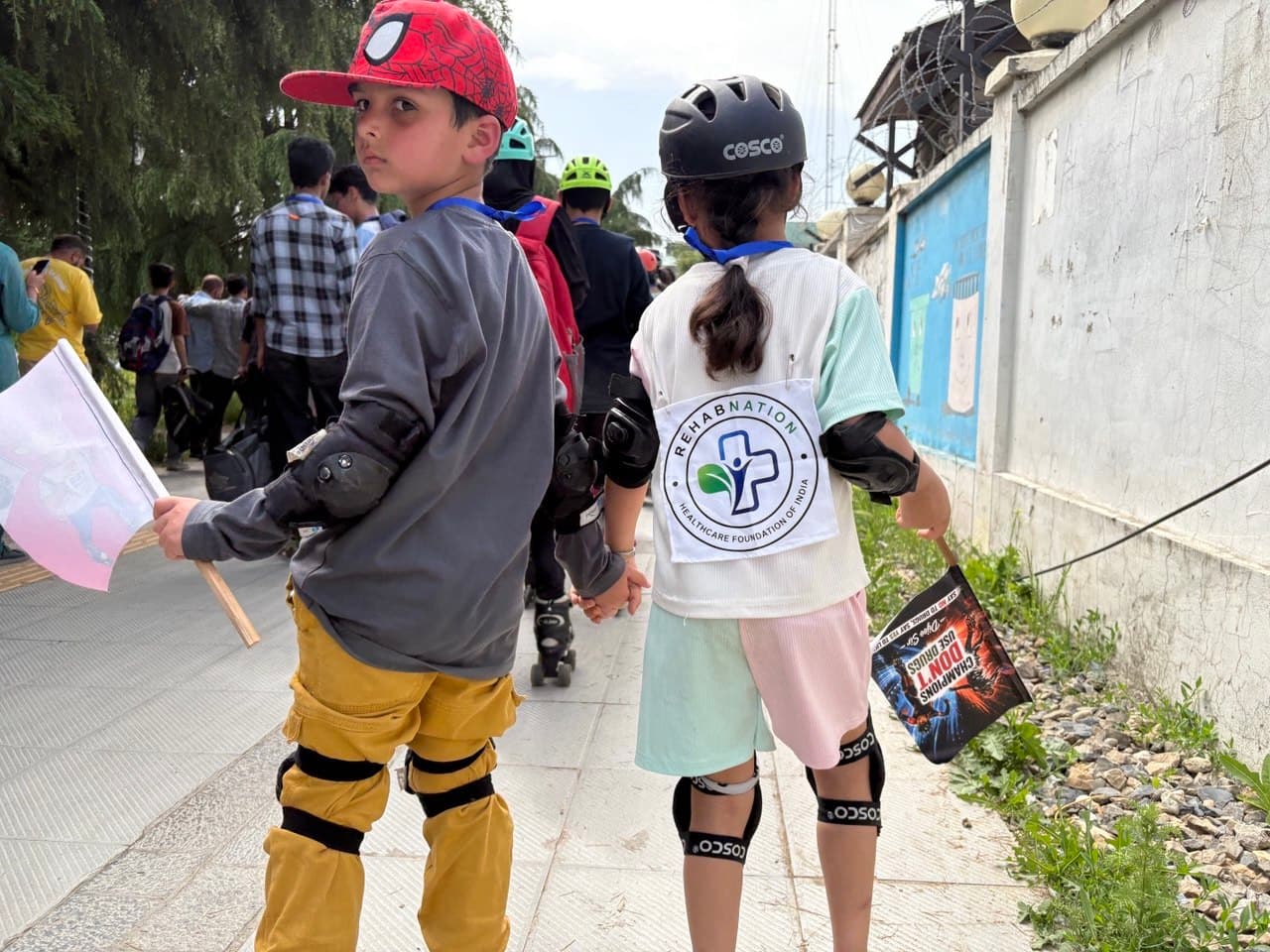 Children at RehabNation anti-drug skating rally in Kashmir